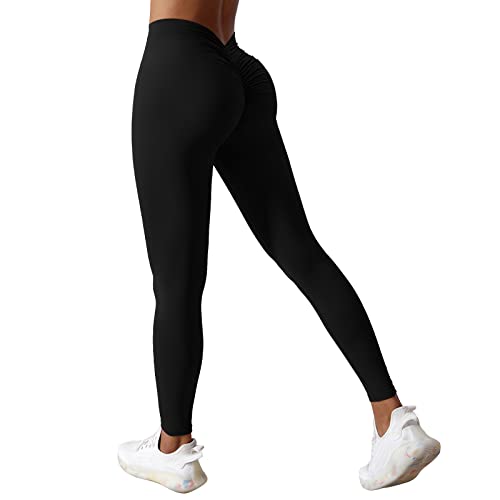 Sfit V Rücken Scrunch Butt Sport Leggings Damen High Waist Crossback Blickdicht Sporthose Push Up Boom Booty Sportleggings Elastische Yogahose für Sport Yoga Fitness Gym Workout(Schwarz,L) von Sfit