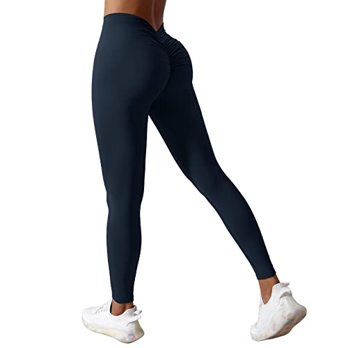 Sfit V Rücken Scrunch Butt Sport Leggings Damen High Waist Crossback Blickdicht Sporthose Push Up Boom Booty Sportleggings Elastische Yogahose für Sport Yoga Fitness Gym Workout(Blau,M) von Sfit