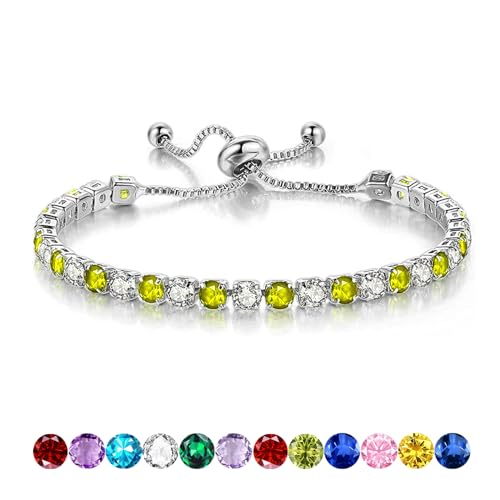 Sfoni Armband Damen Tennisarmband Sterling Silber 925 Plattiert Glitzer Tennis Armband mit Geburtsstein in 12 Farben Verstellbares Armband Geburtstag Weihnachten Geschenk für Frauen Mädchen von Sfoni