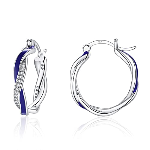 Sfoni Creolen Silber Damen Ohrringe Sterling Silber 925 Ohrringen mit AAA Zirkonia 15/20mm Twisted Creolen Kommt in Schmuck Geschenkbox von Sfoni