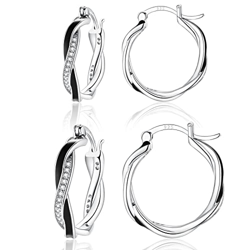 Sfoni Creolen Silber Damen Ohrringe Sterling Silber 925 Ohrringen mit AAA Zirkonia 15/20mm Twisted Creolen Kommt in Schmuck Geschenkbox von Sfoni