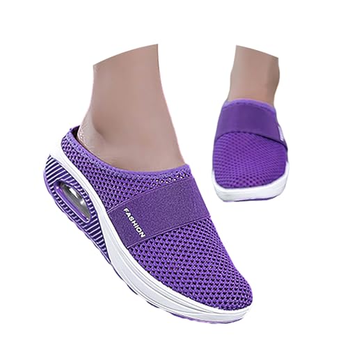 Clogs Damen Leder Holz, Gartenschuhe Damen Wasserdicht Vorne Geschlossen Orthopädische Clogs Hausschuhe Strand Sandalen rutschfest Leichte Walkingschuhe Mesh Gesundheitsschuhe Slip on, Violett, 39 von Sfwqoifou
