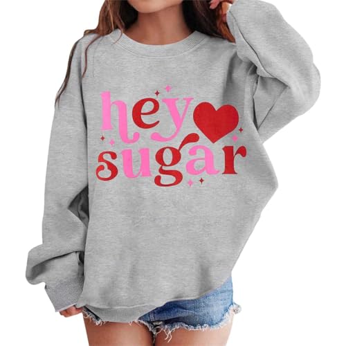 Kinder Pullover mädchen 116, Langarmshirt Mädchen Kinder Baby Ohne Kapuze Oberteile T-Shirt Gedruckt Rundhalsausschnitt Sweatshirt Herbst Und Winter Loose Pullover Langarm Longsleeve, Grey, 8-9 Years von Sfwqoifou