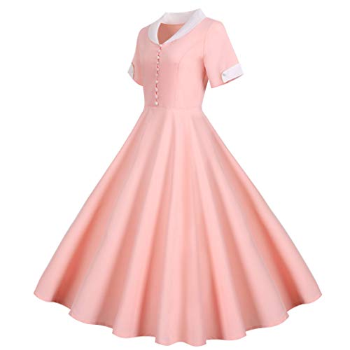Kleid Damen festlich, Rockabilly Kleider Damen Vintage Elegant Festliche Damenkleider Faltenrock A-Linie Sommerkleider Sommer Polka Dot Cocktailkleid Abendkleid, Rosa, M von Sfwqoifou