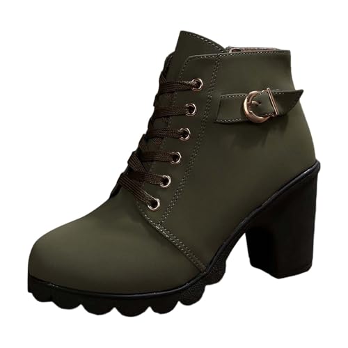 Sfwqoifou Ankle Boots Damen blau, Ankle Boots Damen Leder Klassische Elegante Stiefeletten Stiefel Zipper Plateau Herbstschuhe mit Absatz Leicht Chelsea Kurze Schlupfstiefel, Armeegrün, 38 von Sfwqoifou