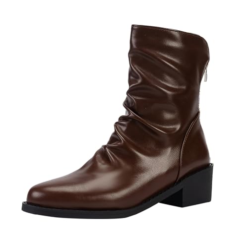 Sfwqoifou Ankle Boots Damen blau, Stiefeletten Damen mit Absatz Leder Leicht Boots Klassische Stiefel Ankle Elegante Zipper Schlupfstiefel Herbstschuhe Kurze Plateau Chelsea, Braun, 38 von Sfwqoifou