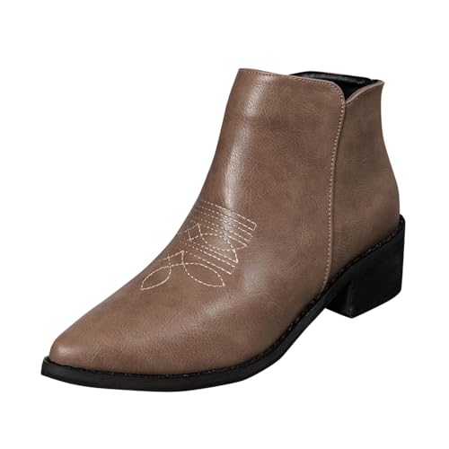 Sfwqoifou Ankle Boots Damen mit Absatz, Stiefeletten Damen mit Absatz Kurze Boots Plateau Klassische Herbstschuhe Chelsea Zipper Elegante Ankle Stiefel Leder Leicht Schlupfstiefel, Dunkelgrau, 37 von Sfwqoifou