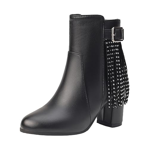 Sfwqoifou Ankle Boots Damen schwarz, Chelsea Boots Damen mit Absatz Zipper Elegante Stiefeletten Schlupfstiefel Kurze Leicht Leder Klassische Ankle Herbstschuhe Plateau Stiefel, Schwarz, 40 von Sfwqoifou