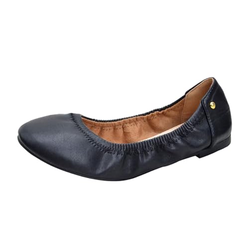 Sfwqoifou Ballerina Damen schwarz flach,Ballerina Schuhe Runder Slip Halbschuhe Flache Bequem Gymnas tikschuhe Loafer Sportlich Elegant Riemchenballerina von Sfwqoifou