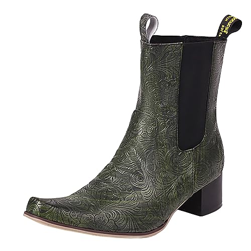 Sfwqoifou Chelsea Boots Damen Leder 40, Ankle Boots Damen mit Absatz Klassische Leicht Schlupfstiefel Stiefel Leder Plateau Elegante Herbstschuhe Chelsea Zipper Kurze Stiefeletten, Armeegrün, 40 von Sfwqoifou