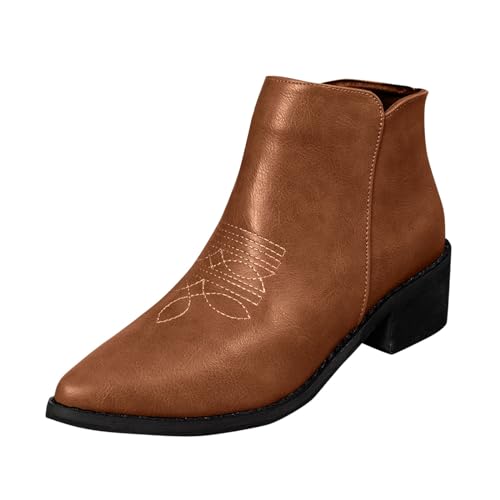 Sfwqoifou Chelsea Boots Damen Leder 40, Stiefeletten Damen mit Absatz Kurze Boots Plateau Klassische Herbstschuhe Chelsea Zipper Elegante Ankle Stiefel Leder Leicht Schlupfstiefel, Braun, 40 von Sfwqoifou