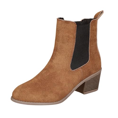 Sfwqoifou Chelsea Boots Damen Leder 40, Stiefeletten Damen mit Absatz Leicht Klassische Ankle Boots Chelsea Elegante Leder Stiefel Herbstschuhe Plateau Schlupfstiefel Kurze Zipper, Braun, 40 von Sfwqoifou