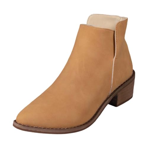 Sfwqoifou Chelsea Boots Damen Leder 41, Stiefeletten Damen mit Absatz Leicht Chelsea Boots Plateau Elegante Ankle Stiefel Zipper Klassische Herbstschuhe Leder Kurze Schlupfstiefel, Gelb, 41 von Sfwqoifou