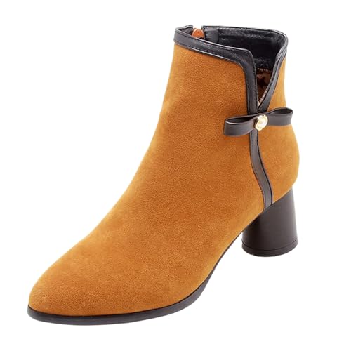 Sfwqoifou Chelsea Boots Damen Leder flach, Stiefeletten Damen Leder Klassische Plateau Herbstschuhe Ankle Boots Zipper Elegante Stiefel Leicht Schlupfstiefel mit Absatz Kurze Chelsea, Gelb, 37 von Sfwqoifou