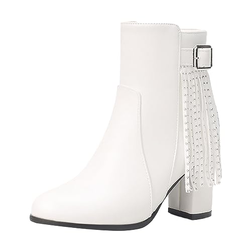 Sfwqoifou Chelsea Boots Damen schwarz 39, Chelsea Boots Damen mit Absatz Zipper Elegante Stiefeletten Schlupfstiefel Kurze Leicht Leder Klassische Ankle Herbstschuhe Plateau Stiefel, Weiß, 39 von Sfwqoifou