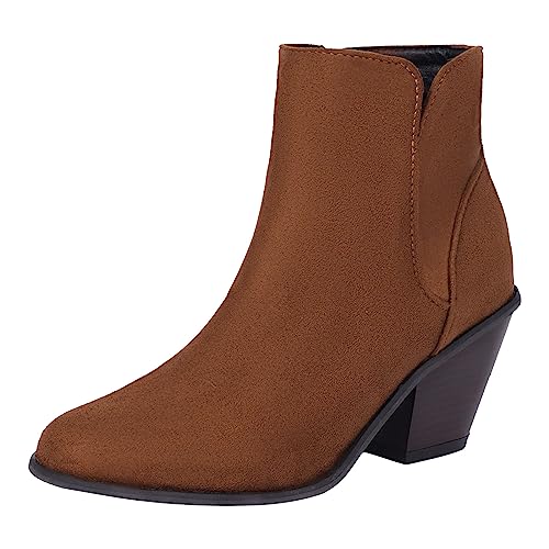 Sfwqoifou Chelsea Boots Damen schwarz 39, Stiefeletten Damen mit Absatz Klassische Zipper Chelsea Boots Stiefel Plateau Leicht Schlupfstiefel Kurze Ankle Elegante Leder Herbstschuhe, Khaki, 39 von Sfwqoifou