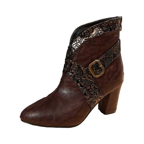 Sfwqoifou Chelsea Boots Damen schwarz 39, Stiefeletten Damen mit Absatz Kurze Boots Elegante Leicht Ankle Stiefel Zipper Leder Schlupfstiefel Chelsea Klassische Plateau Herbstschuhe, Braun, 39 von Sfwqoifou