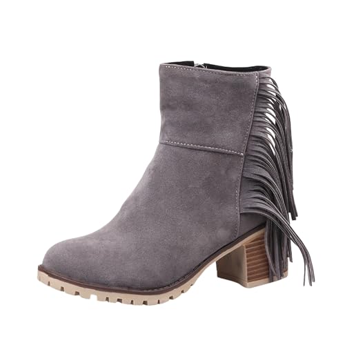 Sfwqoifou Chelsea Boots Damen schwarz 39, Stiefeletten Damen mit Absatz Leder Leicht Ankle Boots Plateau Stiefel Kurze Zipper Herbstschuhe Schlupfstiefel Elegante Klassische Chelsea, Grau, 39 von Sfwqoifou