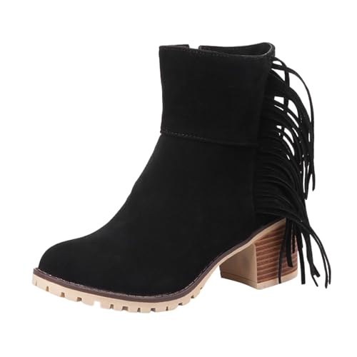 Sfwqoifou Chelsea Boots Damen schwarz 39, Stiefeletten Damen mit Absatz Leder Leicht Ankle Boots Plateau Stiefel Kurze Zipper Herbstschuhe Schlupfstiefel Elegante Klassische Chelsea, Schwarz, 41 von Sfwqoifou