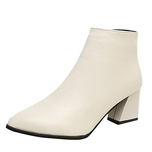 Sfwqoifou Chelsea Boots Damen schwarz 41, Ankle Boots Damen Leder mit Absatz Zipper Schlupfstiefel Kurze Leicht Herbstschuhe Stiefeletten Klassische Stiefel Chelsea Elegante Plateau, Beige, 41 von Sfwqoifou