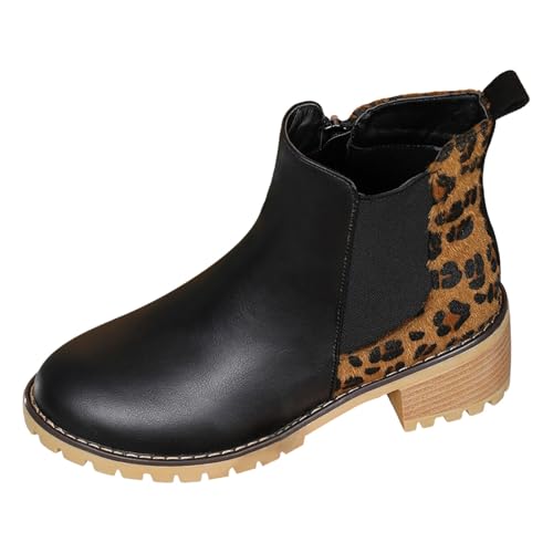 Sfwqoifou Chelsea Boots Damen schwarz 41, Stiefeletten Damen mit Absatz Klassische Leder Herbstschuhe Boots Elegante Plateau Chelsea Leicht Stiefel Schlupfstiefel Kurze Zipper Ankle, Schwarz, 41 von Sfwqoifou