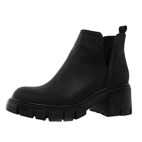 Sfwqoifou Chelsea Boots Damen schwarz 42, Stiefeletten Damen Leder Zipper Boots Ankle mit Absatz Klassische Schlupfstiefel Stiefel Plateau Leicht Chelsea Elegante Kurze Herbstschuhe, Schwarz, 42 von Sfwqoifou