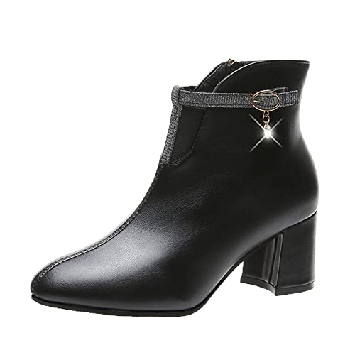 Sfwqoifou Chelsea Boots Damen schwarz Leder, Ankle Boots Damen Leder Kurze mit Absatz Stiefeletten Chelsea Leicht Stiefel Schlupfstiefel Plateau Klassische Herbstschuhe Zipper Elegante, Schwarz, 38 von Sfwqoifou