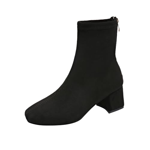 Sfwqoifou Chelsea Boots Damen schwarz Plateau, Ankle Boots Damen Leder Klassische Kurze Stiefel Herbstschuhe Plateau Chelsea mit Absatz Elegante Schlupfstiefel Leicht Zipper Stiefeletten, Schwarz, 37 von Sfwqoifou