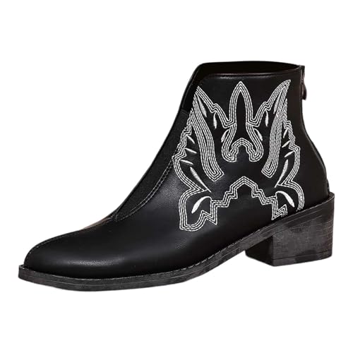 Sfwqoifou Chelsea Boots Damen schwarz flach, Ankle Boots Damen Leder mit Absatz Plateau Stiefeletten Schlupfstiefel Kurze Herbstschuhe Stiefel Zipper Leicht Elegante Klassische Chelsea, Schwarz, 37 von Sfwqoifou