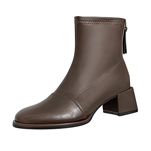 Sfwqoifou Chelsea Boots Damen schwarz flach, Chelsea Boots Damen mit Absatz Leicht Schlupfstiefel Plateau Zipper Stiefeletten Herbstschuhe Klassische Leder Ankle Kurze Elegante Stiefel, Braun, 38 von Sfwqoifou