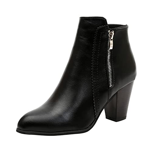 Sfwqoifou Chelsea Boots Damen schwarz spitz, Stiefeletten Damen mit Absatz Elegante Zipper Herbstschuhe Leder Plateau Boots Chelsea Kurze Leicht Ankle Stiefel Klassische Schlupfstiefel, Schwarz, 37 von Sfwqoifou