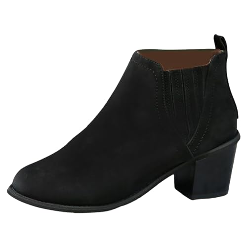 Sfwqoifou Chelsea Boots Damen schwarz spitz, Stiefeletten Damen mit Absatz Kurze Plateau Stiefel Boots Leder Leicht Schlupfstiefel Chelsea Zipper Klassische Herbstschuhe Elegante Ankle, Schwarz, 37 von Sfwqoifou