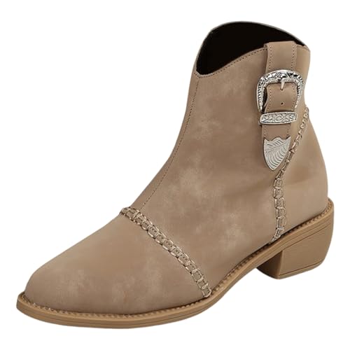 Sfwqoifou Chelsea Boots Damen wasserdicht, Chelsea Boots Damen Leder Leicht mit Absatz Stiefeletten Klassische Zipper Schlupfstiefel Herbstschuhe Plateau Stiefel Elegante Kurze Ankle, Khaki, 42 von Sfwqoifou