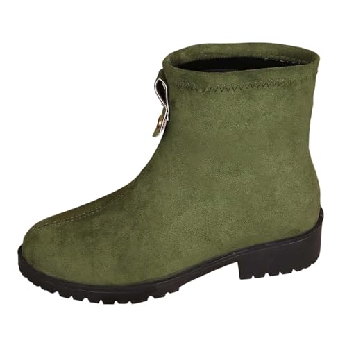 Sfwqoifou Damen Boots schwarz, Stiefeletten Damen mit Absatz Klassische Plateau Herbstschuhe Boots Zipper Elegante Schlupfstiefel Chelsea Leicht Stiefel Ankle Leder Kurze, Armeegrün, 38 von Sfwqoifou