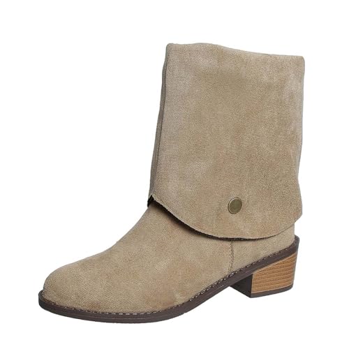 Sfwqoifou Herbst Schuhe Damen, Stiefeletten Damen Leder Leicht Zipper Chelsea Boots Elegante Stiefel Herbstschuhe Kurze Plateau Schlupfstiefel Klassische mit Absatz Ankle, Khaki, 42 von Sfwqoifou