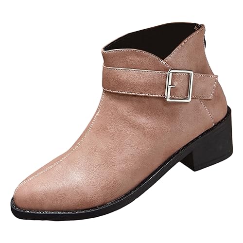 Sfwqoifou Herbstschuhe Damen 40, Chelsea Boots Damen mit Absatz Zipper Elegante Stiefel Leder Klassische Herbstschuhe Leicht Ankle Schlupfstiefel Plateau Kurze Stiefeletten, Rosa, 40 von Sfwqoifou