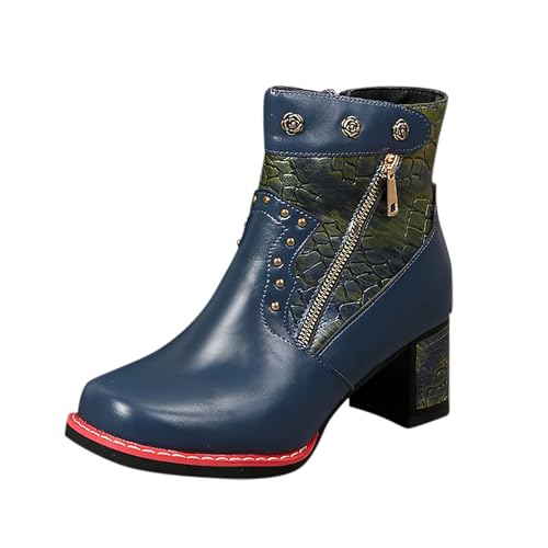 Sfwqoifou Herbstschuhe Damen grün, Ankle Boots Damen mit Absatz Leder Chelsea Herbstschuhe Zipper Kurze Stiefel Leicht Klassische Schlupfstiefel Stiefeletten Plateau Elegante, Blau, 42 von Sfwqoifou