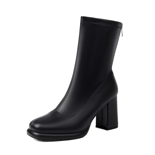 Sfwqoifou Herbstschuhe Damen schwarz, Chelsea Boots Damen mit Absatz Kurze Elegante Ankle Stiefel Klassische Leder Zipper Stiefeletten Herbstschuhe Leicht Plateau Schlupfstiefel, Schwarz, 41 von Sfwqoifou