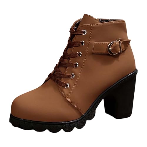 Sfwqoifou Herbstschuhe Damen wasserdicht, Ankle Boots Damen Leder Klassische Elegante Stiefeletten Stiefel Zipper Plateau Herbstschuhe mit Absatz Leicht Chelsea Kurze Schlupfstiefel, Braun, 38 von Sfwqoifou