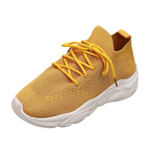 Sfwqoifou Laufschuhe Damen Free Run, Sportschuhe Damen Atmungsaktiv Sommer Unisex Sneaker Trainingsschuhe Mesh mit Dämpfung Straßenlaufschuhe Laufschuhe Gym Bequeme Freizeitschuhe, Gelb, 38 von Sfwqoifou