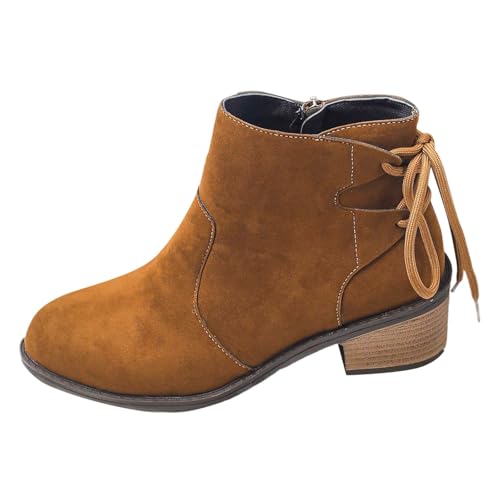 Sfwqoifou Schuhe Herbst Damen, Ankle Boots Damen mit Absatz Leder Plateau Schlupfstiefel Kurze Zipper Stiefel Elegante Stiefeletten Herbstschuhe Leicht Klassische Chelsea, Braun, 42 von Sfwqoifou