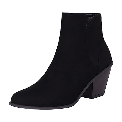 Sfwqoifou Schwarze Schuhe Damen, Stiefeletten Damen mit Absatz Klassische Zipper Chelsea Boots Stiefel Plateau Leicht Schlupfstiefel Kurze Ankle Elegante Leder Herbstschuhe, Schwarz, 40 von Sfwqoifou