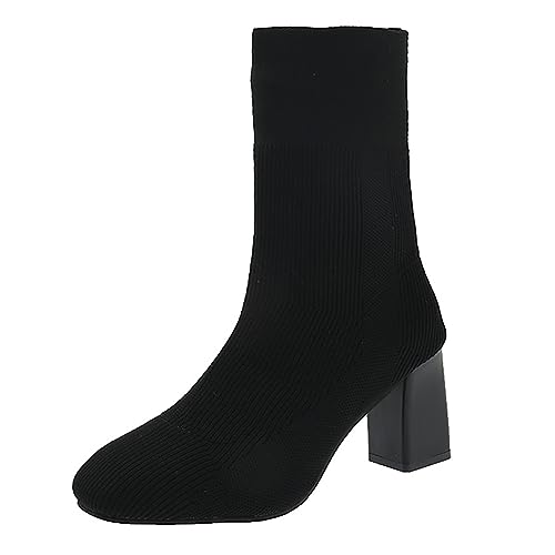 Sfwqoifou Schwarze Stiefeletten Damen, Stiefeletten Damen mit Absatz Leicht Leder Stiefel Kurze Zipper Chelsea Boots Schlupfstiefel Plateau Herbstschuhe Ankle Klassische Elegante, Schwarz, 37 von Sfwqoifou