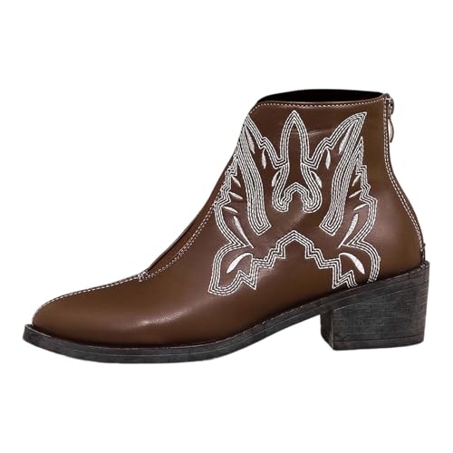 Sfwqoifou Stiefelette Damen, Ankle Boots Damen Leder mit Absatz Plateau Stiefeletten Schlupfstiefel Kurze Herbstschuhe Stiefel Zipper Leicht Elegante Klassische Chelsea, Braun, 42 von Sfwqoifou