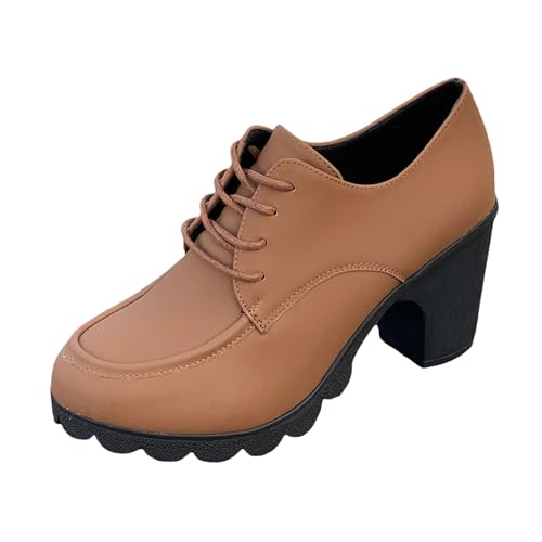 Sfwqoifou Stiefeletten Damen 41, Ankle Boots Damen Leder Zipper Plateau Leicht Herbstschuhe Chelsea mit Absatz Kurze Stiefel Schlupfstiefel Elegante Klassische Stiefeletten, Braun, 38 von Sfwqoifou