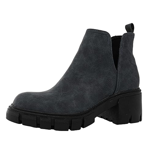 Sfwqoifou Stiefeletten Damen 41, Stiefeletten Damen Leder Zipper Boots Ankle mit Absatz Klassische Schlupfstiefel Stiefel Plateau Leicht Chelsea Elegante Kurze Herbstschuhe, Blau, 41 von Sfwqoifou