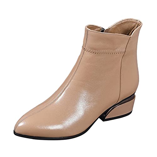 Sfwqoifou Stiefeletten Damen Sommer, Stiefeletten Damen Leder Kurze Elegante Ankle Boots Zipper Plateau Schlupfstiefel Leicht Herbstschuhe Chelsea Klassische mit Absatz Stiefel, Khaki, 38 von Sfwqoifou