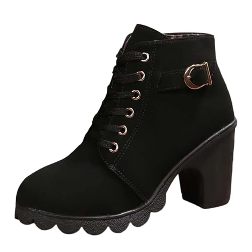 Sfwqoifou Stiefeletten Damen schwarz Lack, Ankle Boots Damen Leder Klassische Elegante Stiefeletten Stiefel Zipper Plateau Herbstschuhe mit Absatz Leicht Chelsea Kurze Schlupfstiefel, Schwarz, 42 von Sfwqoifou
