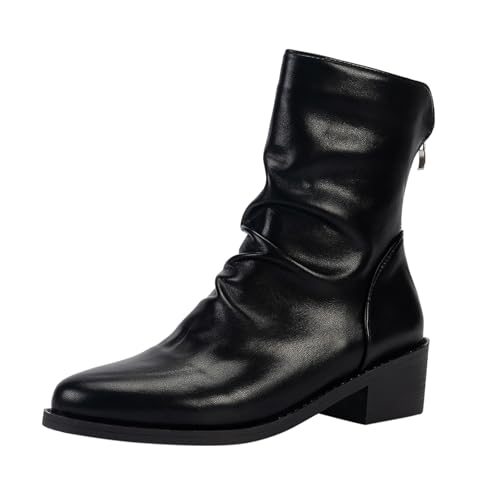 Sfwqoifou Stiefeletten Damen schwarz elegant, Stiefeletten Damen mit Absatz Leder Leicht Boots Klassische Stiefel Ankle Elegante Zipper Schlupfstiefel Herbstschuhe Kurze Plateau Chelsea, Schwarz, 42 von Sfwqoifou