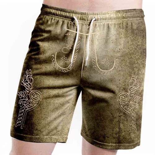 Sfwqoifou Trachten Badehose Herren 3XXL, Trachten Badehose Herren Kurz Wasserabweisend Lederhosenoptik Hopfen Oktoberfest Badeshorts Lederhose Stretch Jogginghose Trachtenlederhose, Armeegrün, L von Sfwqoifou